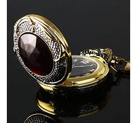 YYHSD Orologio da tasca, orologio vintage GoldPocket, Uomini Drago malvagio New Golden Tone Case Big Red Crystal Retro Red Garnet Garnet Collana Regalo