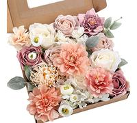YYHUAWU Set combinato di fiori artificiali con foglie di fiori finti con steli per bouquet da sposa fai da te, centrotavola, composizioni floreali, decorazioni per baby shower, feste, decorazioni per