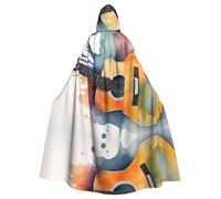 YYHWHJDE Acquarello Chitarra Acustica Immagine Adulto Halloween Giacca con cappuccio Mantello lungo partito Mantello adatto per uomini e donne