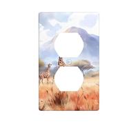 YYHWHJDE African Savanna Giraffe Stampe Doppia Presa Pannello da Parete Presa Elettrica Piastra di Copertura Shatter Decorazione Durevole 11,4 x 7 cm