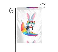 YYHWHJDE Aviator Rabbit Over the Rainbow Pattern Garden flagpole outdoor courtyard decoration double face 30,5 x 45,7 cm
