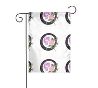 YYHWHJDE Bandiere da giardino romantiche con rose e luna, 30,5 x 45,7 cm, per decorazione da cortile, larghezza di posizione del palo di 3 cm (solo bandiera, asta non inclusa)
