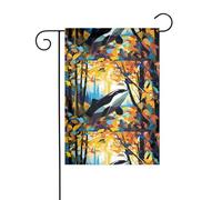 YYHWHJDE Bandiere da giardino stampate con balena assassina nel bosco, 30,5 x 45,7 cm, per decorazione da cortile con larghezza di 3 cm (solo bandiera, asta non inclusa)