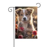 YYHWHJDE Bandiere da giardino stampate con cani e rose, 30,5 x 45,7 cm, per decorazione da cortile con larghezza di 3 cm (solo bandiera, asta non inclusa)