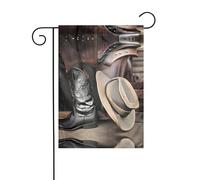 YYHWHJDE Bandiere da giardino stampate con cappello nero da cowboy, stivali occidentali, 30,5 x 45,7 cm, per decorazione da cortile, larghezza di 3 cm (solo bandiera, asta non inclusa)