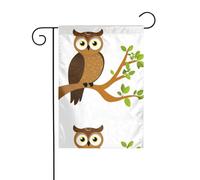 YYHWHJDE Bandiere da giardino stampate con gufo marrone sulla cima degli alberi, 30,5 x 45,7 cm, per decorazione da cortile con larghezza di 3 cm (solo bandiera, asta non inclusa)