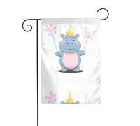 YYHWHJDE Bandiere da giardino stampate con ippopotamo con bacchetta fatata, 30,5 x 45,7 cm, decorazione da cortile con larghezza di 3 cm (solo bandiera, asta non inclusa)