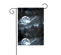 YYHWHJDE Bandiere da giardino stampate con pipistrello della luna piena, 30,5 x 45,7 cm, per decorazione da cortile, larghezza di 3 cm (solo bandiera, asta non inclusa)