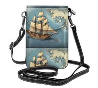 YYHWHJDE Barca a vela alla deriva sulla mappa del mare stampa la piccola borsa a tracolla in pelle per telefono di vibrazione delle donne, impermeabile e durevole