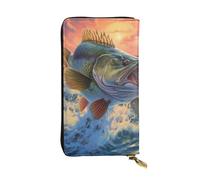 YYHWHJDE Bass Fishing Wave Prints - Pochette lunga in pelle di qualità, progettata per ragazze e donne alla moda, elegante, 19 x 10,5 cm, Nero , Taglia unica