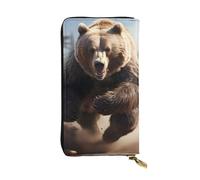 YYHWHJDE Bear Running Picture Portafoglio lungo pochette in pelle Progettato per ragazze e donne alla moda elegante e personalizzato 19 x 10,5 cm, nero, taglia unica, Nero , Taglia unica