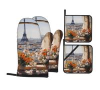 YYHWHJDE Beautiful Pylons in The Distance Prints Kitchen Baking - Set da 4 pezzi con guanto da forno isolato e presine, anti-scottatura e isolamento termico