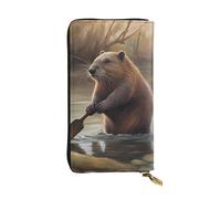 YYHWHJDE Beaver working Prints Portafoglio lungo in pelle progettato per ragazze e donne alla moda elegante e personalizzato 19 x 10,5 cm, nero, taglia unica, Nero , Taglia unica