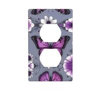 YYHWHJDE Bella farfalla viola floreale immagine doppia presa pannello a parete piastra di copertura per presa elettrica è resistente agli urti e durevole 11,4 x 7 cm