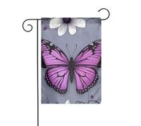 YYHWHJDE Bella farfalla viola motivo floreale asta bandiera giardino esterno decorazione cortile su entrambi i lati 30,5 x 45,7 cm