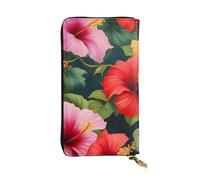 YYHWHJDE Bella pochette lunga in pelle di ibisco con immagine di fiori di ibisco, progettata per ragazze e donne alla moda, elegante, 19 x 10,5 cm, Nero , Taglia unica