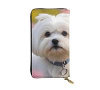 YYHWHJDE Bella pochette lunga in pelle di qualità con immagine di cane maltese progettato per ragazze e donne alla moda elegante 19 x 10,5 cm, Nero , Taglia unica