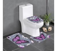 YYHWHJDE Bella Viola Farfalla Floreale Modello Anti Slip Tappetino Tre Pezzi Set Bagno Tappeto Antiscivolo Durevole