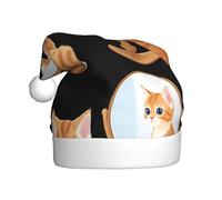 YYHWHJDE Bellissimo cappello di Natale con gattino che guarda allo specchio per adulti di qualità accessorio festivo realizzato morbido, leggero