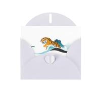 YYHWHJDE - Biglietto d'auguri bianco con tigre che galoppa tra le onde, perfetto per San Valentino, anniversario di matrimonio e inviti per feste