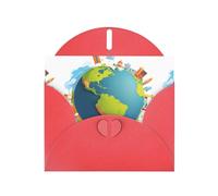 YYHWHJDE - Biglietto d'auguri rosso con immagine di viaggio in tutto il mondo con sogni, perfetto per San Valentino, anniversario di matrimonio e inviti per feste