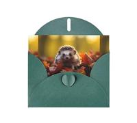 YYHWHJDE - Biglietto d'auguri verde scuro con stampa di un riccio sulle foglie cadute, 15,2 x 10,2 cm, design unico e alla moda per varie occasioni