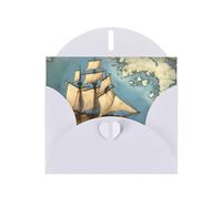 YYHWHJDE Biglietto di auguri bianco con barca a vela alla deriva sul mare, motivo mappa perfetta per San Valentino, anniversario di matrimonio e inviti per feste