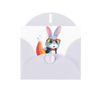 YYHWHJDE Biglietto di auguri bianco con coniglio aviatore sopra l'arcobaleno per inviti per feste di compleanno