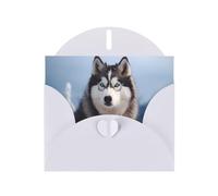 YYHWHJDE Biglietto di auguri bianco con motivo husky siberiano per feste di compleanno