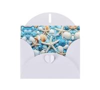 YYHWHJDE Biglietto di auguri bianco con motivo oceano, mare, spiaggia, conchiglie, stelle marine, blu, per Natale, compleanno dei bambini, San Valentino e invito per feste