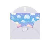YYHWHJDE Biglietto di auguri bianco con nuvole arcobaleno e gocce di pioggia, perfetto per San Valentino, anniversario di matrimonio e inviti per feste
