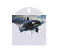 YYHWHJDE Biglietto di auguri bianco con orca killer whale, per feste di compleanno e inviti