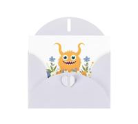 YYHWHJDE Biglietto di auguri bianco con piccolo mostro nei fiori per Natale, compleanno dei bambini, San Valentino e invito per feste