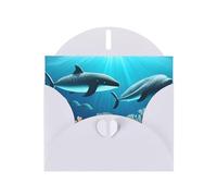 YYHWHJDE Biglietto di auguri bianco con stampa di balene sotto il mare per Natale, compleanno dei bambini, San Valentino e invito per feste