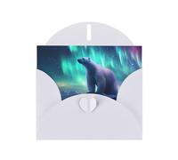 YYHWHJDE Biglietto di auguri bianco con stampa di orso polare dell'aurora boreale per Natale, compleanno dei bambini, San Valentino e invito per feste