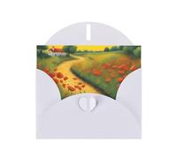YYHWHJDE Biglietto di auguri bianco con stampa di papaveri su strada di mattoni gialli per Natale, compleanno dei bambini, San Valentino e invito per feste