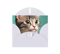 YYHWHJDE Biglietto di auguri bianco con stampa di un gatto curioso per Natale, compleanno dei bambini, San Valentino e invito a una festa