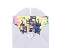 YYHWHJDE Biglietto di auguri bianco con stampe di castello delle fiabe per Natale, compleanno dei bambini, San Valentino e inviti per feste