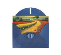 YYHWHJDE Biglietto di auguri blu con campo di papaveri con motivo stradale di mattoni gialli per inviti per feste di compleanno