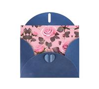 YYHWHJDE Biglietto di auguri blu con grazioso motivo di rose rosa, per Natale, compleanno dei bambini, San Valentino e inviti per feste