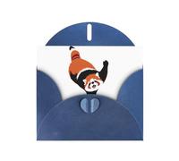YYHWHJDE Biglietto di auguri blu con immagine di panda rosso capovolto, perfetto per San Valentino, anniversario di matrimonio e inviti per feste