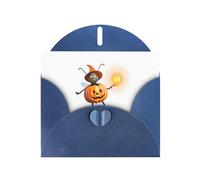 YYHWHJDE - Biglietto di auguri blu con immagine di zucca lanterna e lucciola, perfetto per San Valentino, anniversario di matrimonio e inviti per feste