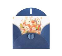 YYHWHJDE Biglietto di auguri blu con motivo di coniglio bianco con guscio di cocco e zucchero per inviti festivi per feste di compleanno