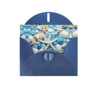 YYHWHJDE Biglietto di auguri blu con motivo oceano, mare, spiaggia, conchiglie, stelle marine, blu per Natale, compleanno dei bambini, San Valentino e invito per feste
