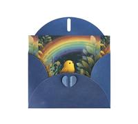 YYHWHJDE Biglietto di auguri blu con motivo uccellini sotto l'arcobaleno per Natale, compleanno dei bambini, San Valentino e invito per feste