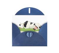 YYHWHJDE Biglietto di auguri blu con mucca che penzola sull'erba, motivo per festa di compleanno
