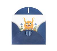 YYHWHJDE Biglietto di auguri blu con piccolo mostro nei fiori per Natale, compleanno dei bambini, San Valentino e invito per feste