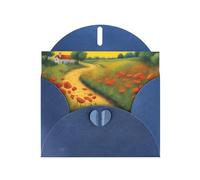 YYHWHJDE Biglietto di auguri blu con stampa di papaveri su strada di mattoni gialli per Natale, compleanno dei bambini, San Valentino e inviti per feste