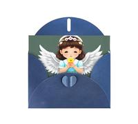 YYHWHJDE Biglietto di auguri blu con stampe di piccoli angeli, per Natale, compleanno dei bambini, San Valentino e inviti per feste