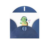 YYHWHJDE Biglietto di auguri blu con tartaruga che ascolta la musica, per feste di compleanno e inviti
